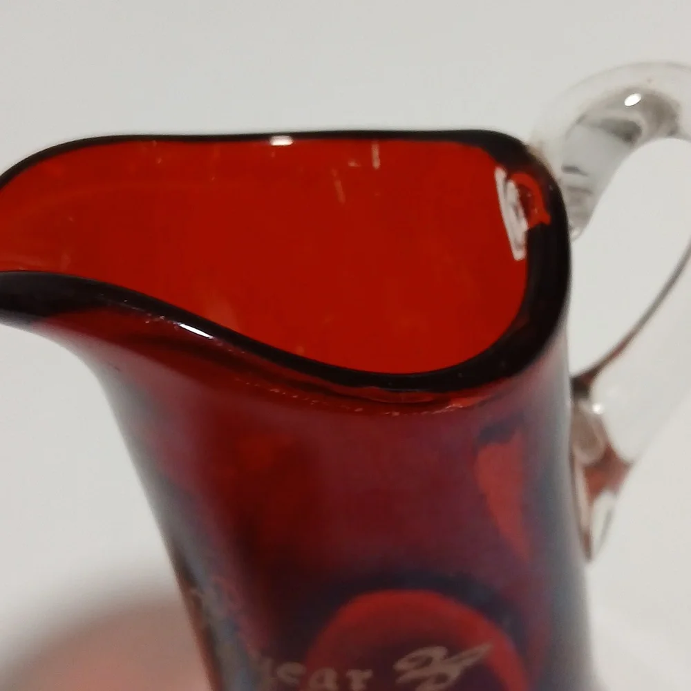 Ruby Red Stain Flash Glass Creamer to Clear Glass Handle Vintage 1907 - Picture 7 of 11